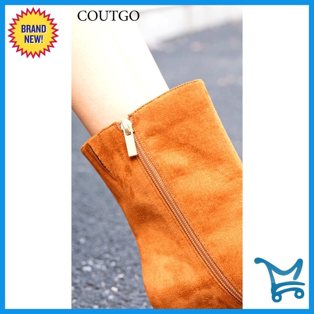 Chunky Block Heel Ankle Boots Square Toe Side Zipper Faux Suede Dress Shoes - Picture 7 of 7